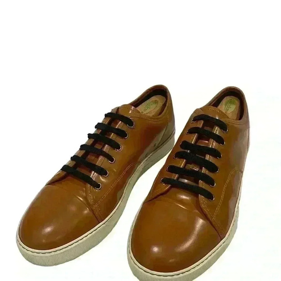 LANVIN DBB1 Men’s Brown Patent Leather Sneakers Casual Rubber Sole UK 9 / US 10
